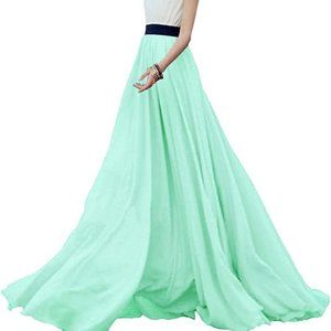 Long chiffon tulle skirt teal blue seafoam green